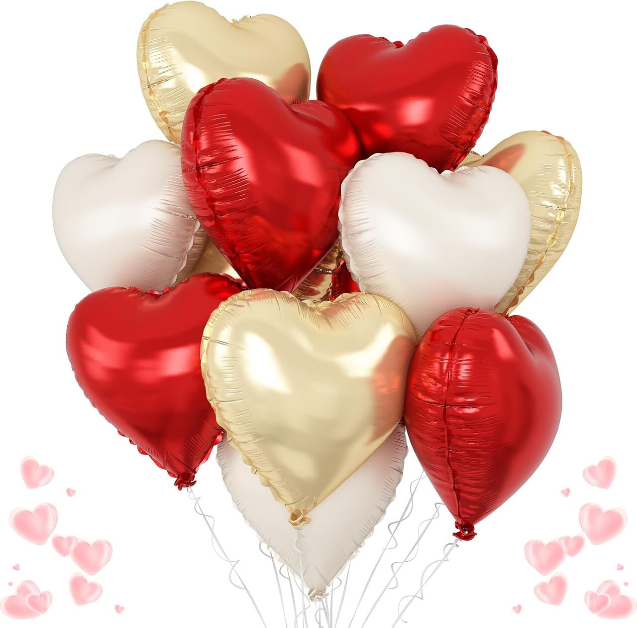 Red & Gold Heart Foil Balloons – 12 Pcs 18 Inch Metallic Red, Gold & Cream Heart-Shaped Balloons for Birthday, Wedding, Baby Shower, Valentine’s Day, Mother’s Day & Christmas Party Decorations